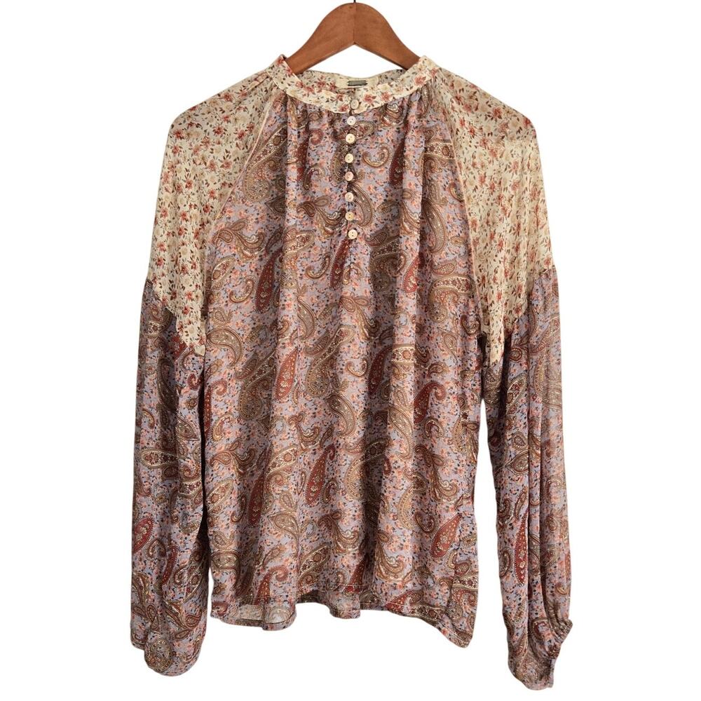 Gimmicks 70s Vintage Inspired Earthy Boho Paisley Floral Boho Peasant Blouse M